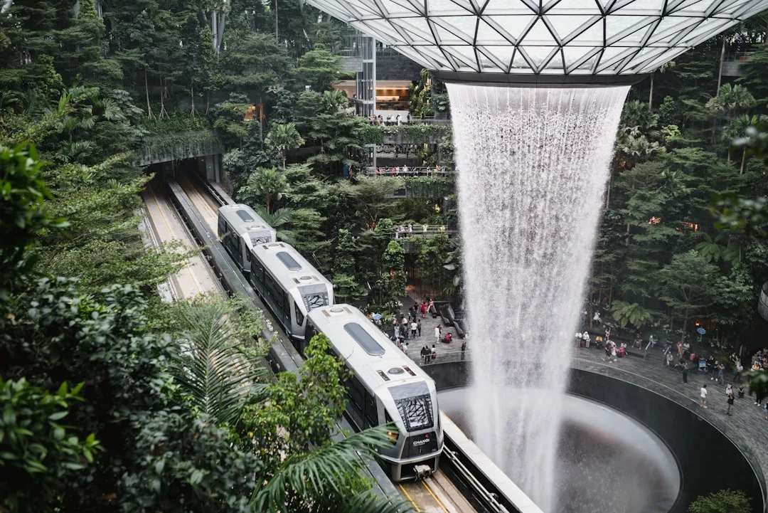 낮시간 Gardens by the Bay 근처에서 촬영한 항공사진